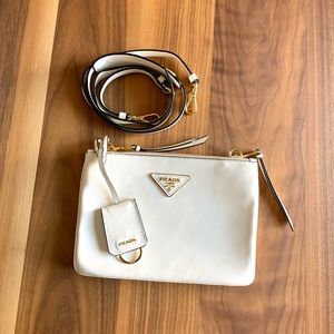 ✨Prada Daino Double Zip Leather Crossbody White Bag